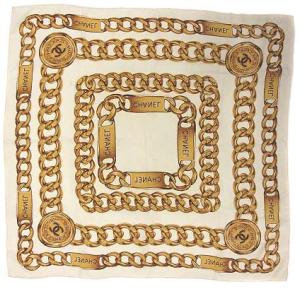 CHANEL スカーフ チェーン柄 ココマーク アイボリー ゴールド