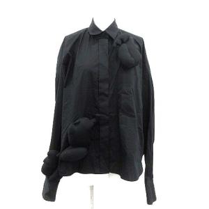 21SS アップリケ シャツ ブラウス 長袖 38 ブラック