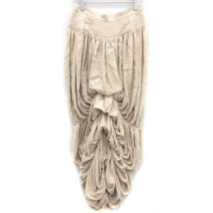 19SS ロングスカート ギャザー リネン混 M ベージュ