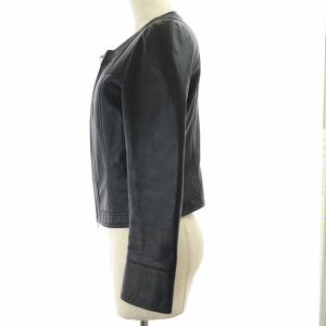 ANAYI ライダース レザージャケット ブルゾン ラムレザー ノーカラー ジップアップ 38 M 黒 ブラック