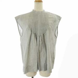 20SS ブラウス シャツ ノースリーブ リネン 麻 タック ギャザー 36 S グレー