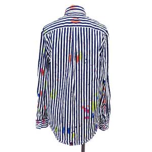 POLO RALPH LAUREN RELAXED FIT ストライプ ペイント シャツ ブラウス 長袖 S ホワイト ブルー