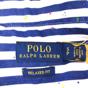 POLO RALPH LAUREN RELAXED FIT ストライプ ペイント シャツ ブラウス 長袖 S ホワイト ブルー