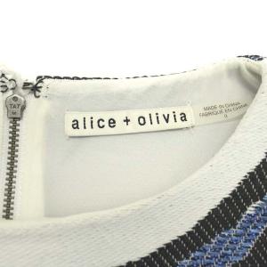 alice + olivia ワンピース ノースリーブ 総柄 ひざ丈 0 XS 白 ホワイト 黒 ブラック