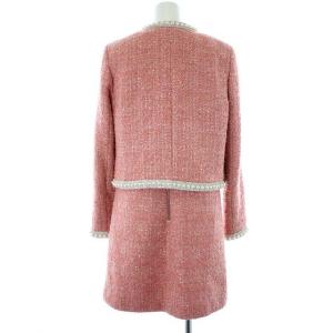 alice + olivia スーツ セットアップ ツイード ノーカラージャケット ワンピース ノースリーブ ひざ丈 パール 2 M ピンク