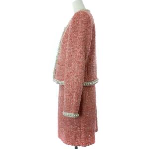 alice + olivia スーツ セットアップ ツイード ノーカラージャケット ワンピース ノースリーブ ひざ丈 パール 2 M ピンク