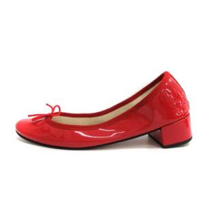 Repetto CAMILLE パンプス ラウンドトゥ ローヒール エナメル リボン 39 24.7cm 赤 レッド