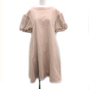 セレストーリー 20SS ふんわり袖シフォンのジャージー素材ワンピース 半袖 ひざ丈 36 S ベージュ