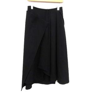 18SS スカート ロング アシンメトリー ウール 36 S ブラック