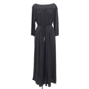 20SS ワンピース ロング 七分袖 マキシ フレア ウエストリボン 38 M 黒 ブラック