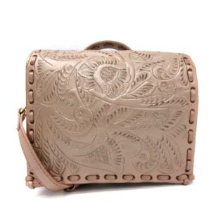 CARVING TRIBES ショルダーバッグ ワンハンドバッグ 2way 総柄 型押し レザー ミニ ピンクベージュ