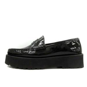 ESTNATION コインローファー モカシン エナメル 厚底 36 23cm 黒 ブラック