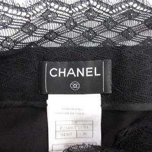 CHANEL スカート ひざ丈 タイト レース ココボタン イタリア製 XS ブラック P23486V13701