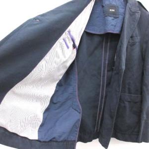 HUGO BOSS テーラードジャケット ダブル サイドベンツ リネン混 48 L ネイビー