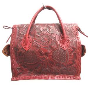 CARVING TRIBES カービングステッチバッグ ハンドバッグ トートバッグ レザー 型押し ボルドー