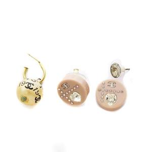 ピアス セット ココマーク ラインストーン ピンク ゴールド ブラック ジャンク