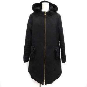2019年製 ダウンコート レッキスラビットファー アウター ミドル丈 ロング リボン 42 XL 黒 ブラック