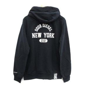 パーカー スウェット ジップアップ 長袖 裏起毛 ロゴ プリント L ブラック