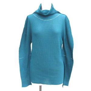 20SS カットソー タートルネック プリーツ 長袖 青 ブルー ターコイズ