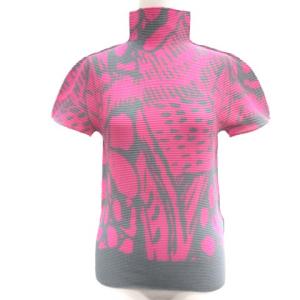 20SS S/Sハイネックプリーツカットソー 総柄 半袖 グレー ピンク