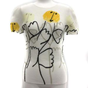 19AW カットソー プリーツ 総柄 半袖 白 ホワイト 黄 イエロー