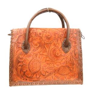 CARVING TRIBES グラデカービング中 ハンドバッグ トートバッグ レザー 総柄 型押し タグ付き 茶 ブラウン