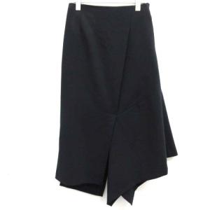 アシンメトリー スリットスカート ひざ丈 38 紺 ネイビー