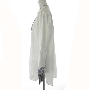 ENFOLD 18AW ブラウス シャツ チュニック バンドカラー 長袖 ストライプ 切替 38 M 白 ホワイト