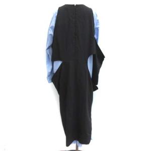 ENFOLD ワンピース ロング 変形 フェイクレイヤード 長袖 38 M 黒 ブラック 青 ブルー