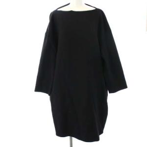 コクーン ワンピース ひざ丈 ウール 無地 ボートネック 36 S 黒 ブラック