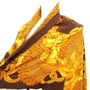 ヴィンテージ 大判スカーフ ココマーク シルク100％ ブラウン