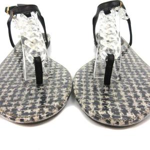 CHANEL サンダル ココマーク プラチェーン ツイード 35 22.5cm 黒 