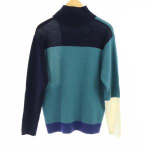 LANVIN en Bleu 20AW UP CYCLING ブロッキングパターンハイネックニット セーター 長袖 カシミヤ混 46 M マルチカラー