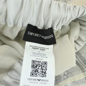EMPORIO ARMANI フレアスカート ロング マキシ丈 チェック シアー シースルー スパンコール シルク混 絹混 ウール混 1 S グレー