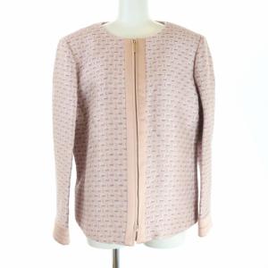 ノーカラージャケット ブルゾン ジップアップ 総柄 イタリア製 麻混 リネン混 46 L ピンク