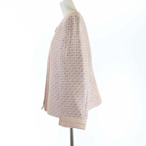 EMPORIO ARMANI ノーカラージャケット ブルゾン ジップアップ 総柄 イタリア製 麻混 リネン混 46 L ピンク