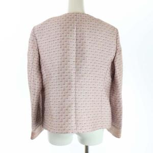 EMPORIO ARMANI ノーカラージャケット ブルゾン ジップアップ 総柄 イタリア製 麻混 リネン混 46 L ピンク