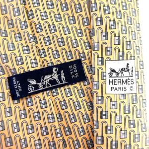 HERMES シルク総柄ネクタイ イエロー