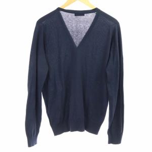 JOHN SMEDLEY カーディガン ニット 長袖 コットン Vネック 英国製 M 紺 ネイビー