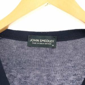 JOHN SMEDLEY カーディガン ニット 長袖 コットン Vネック 英国製 M 紺 ネイビー