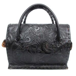 CARVING TRIBES ハンドバッグ カービング 花柄 レザー 牛革 黒 ブラック