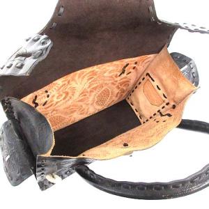 CARVING TRIBES ハンドバッグ カービング 花柄 レザー 牛革 黒 ブラック