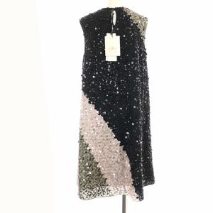 Grace Class 19AW 配色スパンコールドレス ワンピース ひざ丈 ノースリーブ 36 S ピンク グレー ブラック 黒 タグ付き