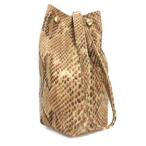 ワンハンドルバッグ 巾着 ワンショルダー パイソン 型押し フェイクレザー ベージュ