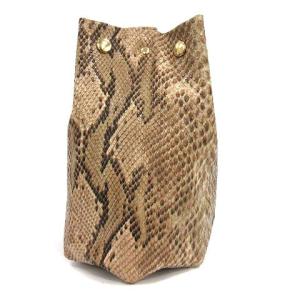 JUN MIKAMI ワンハンドルバッグ 巾着 ワンショルダー パイソン 型押し フェイクレザー ベージュ