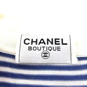 CHANEL ヴィンテージ アンサンブルニット ココボタン 38 ホワイト ブルー