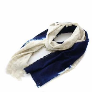 ストール マフラー 藍染め レース 総柄 薄手 青 ブルー ベージュ