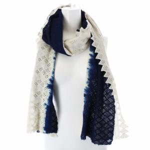 KAPITAL ストール マフラー 藍染め レース 総柄 薄手 青 ブルー ベージュ