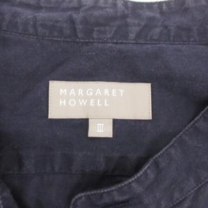 MARGARET HOWELL 2020AW ブラウス シャツ コットン プルオーバー 長袖 バンドカラー 3 L 紺 ネイビー