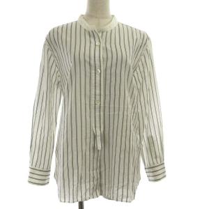 MARGARET HOWELL 2020AW PJ STRIPE COTTON SILK シャツ ブラウス バンドカラー 長袖 ストライプ 2 M 白 ホワイト